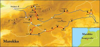 Routekaart Fietsreis Marokko, 10 dagen