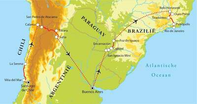 Routekaart Van Santiago de Chile naar Rio de Janeiro, 27 dagen