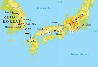 Routekaart Rondreis Japan & Zuid-Korea, 22 dagen