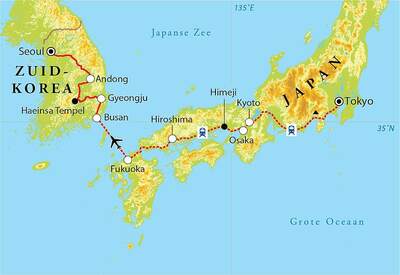 Routekaart Rondreis Japan & Zuid-Korea, 22 dagen