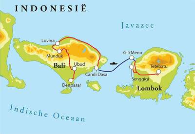 Routekaart Rondreis Bali, Gili & Lombok, 18 dagen