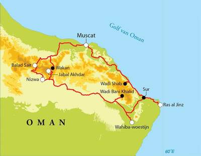 Routekaart Rondreis Oman, 9 dagen