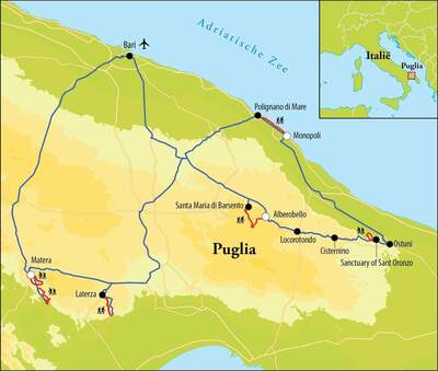 Routekaart Wandelreis Puglia, 8 dagen