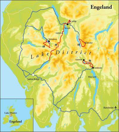 Routekaart Wandelreis Lake District - Engeland, 8 dagen