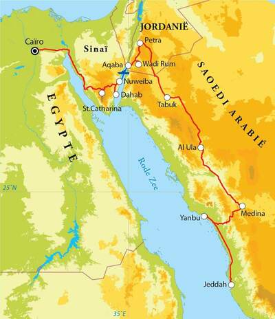 Routekaart Rondreis Egypte, Jordanië & Saoedi-Arabië, 21 dagen