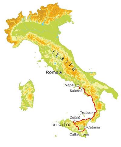 Routekaart Italië Zuid & Sicilië, 20 dagen