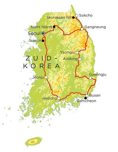 Routekaart Zuid-Korea, 15 dagen