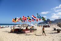 Flags on beach, Rio de Janeiro, Brazil